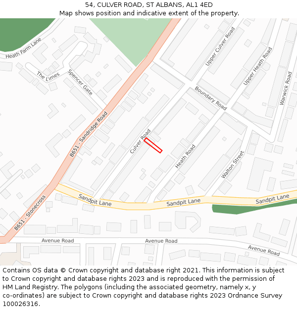 54, CULVER ROAD, ST ALBANS, AL1 4ED: Location map and indicative extent of plot