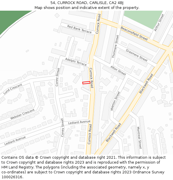 54, CURROCK ROAD, CARLISLE, CA2 4BJ: Location map and indicative extent of plot