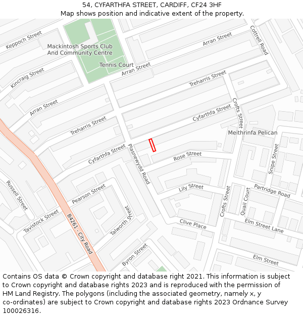 54, CYFARTHFA STREET, CARDIFF, CF24 3HF: Location map and indicative extent of plot