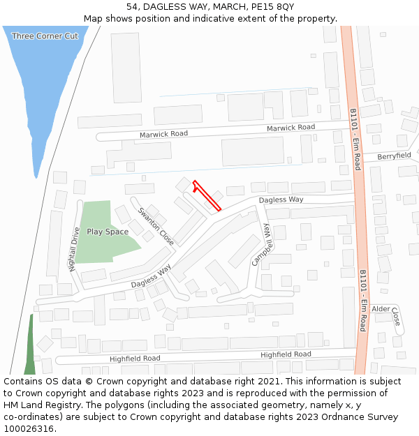 54, DAGLESS WAY, MARCH, PE15 8QY: Location map and indicative extent of plot