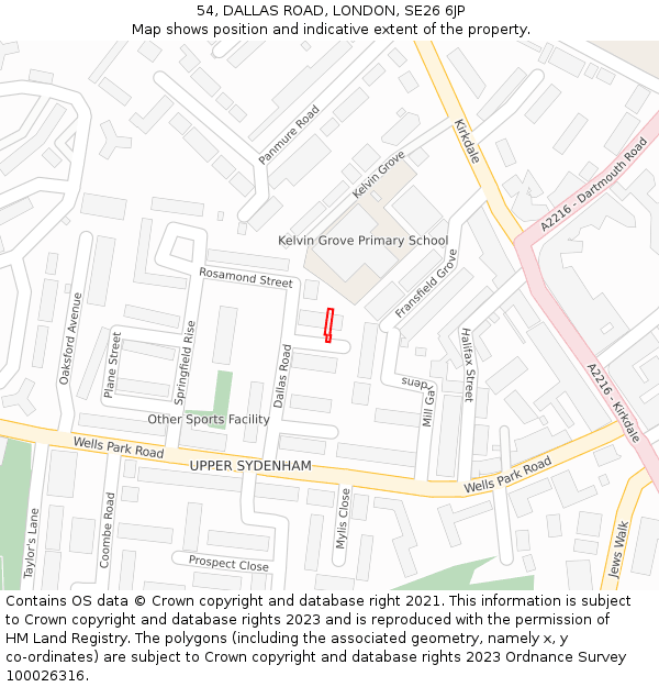 54, DALLAS ROAD, LONDON, SE26 6JP: Location map and indicative extent of plot