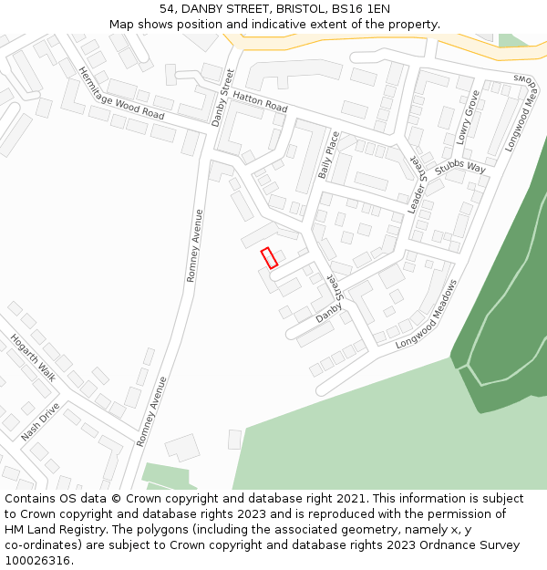 54, DANBY STREET, BRISTOL, BS16 1EN: Location map and indicative extent of plot