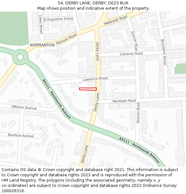 54, DERBY LANE, DERBY, DE23 8UA: Location map and indicative extent of plot