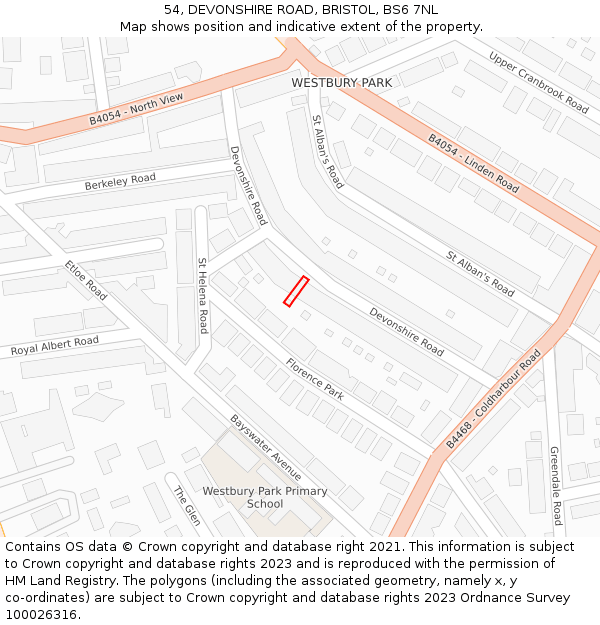 54, DEVONSHIRE ROAD, BRISTOL, BS6 7NL: Location map and indicative extent of plot