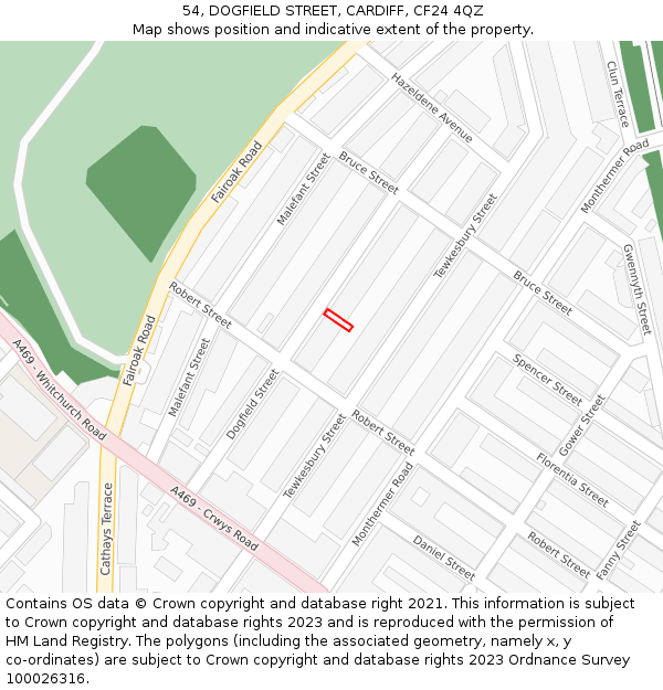 54, DOGFIELD STREET, CARDIFF, CF24 4QZ: Location map and indicative extent of plot