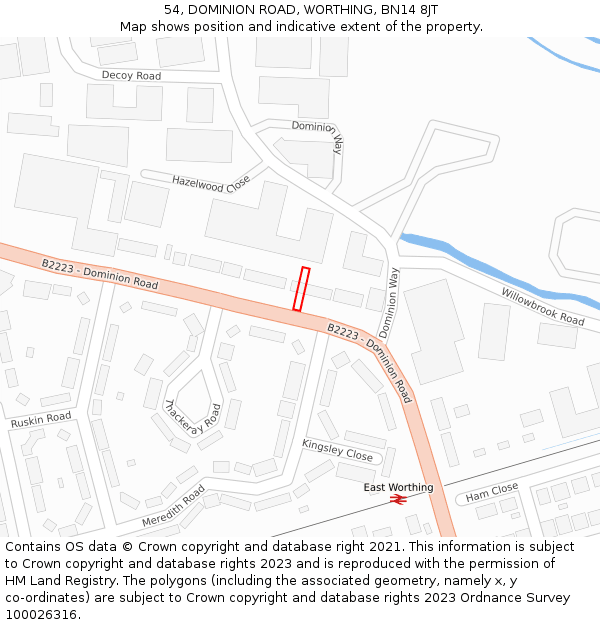 54, DOMINION ROAD, WORTHING, BN14 8JT: Location map and indicative extent of plot