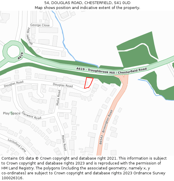 54, DOUGLAS ROAD, CHESTERFIELD, S41 0UD: Location map and indicative extent of plot
