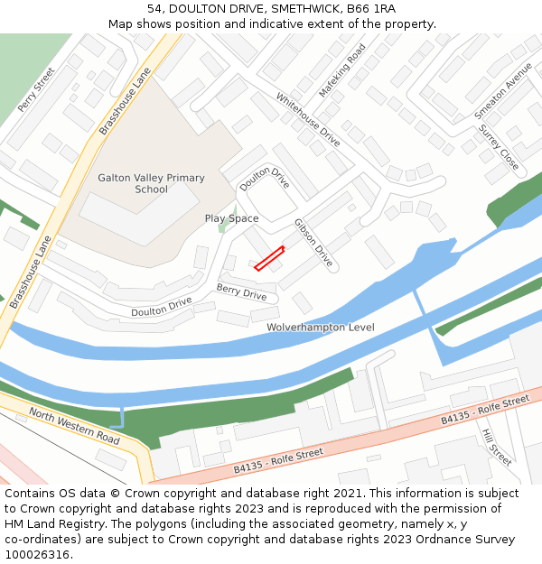 54, DOULTON DRIVE, SMETHWICK, B66 1RA: Location map and indicative extent of plot