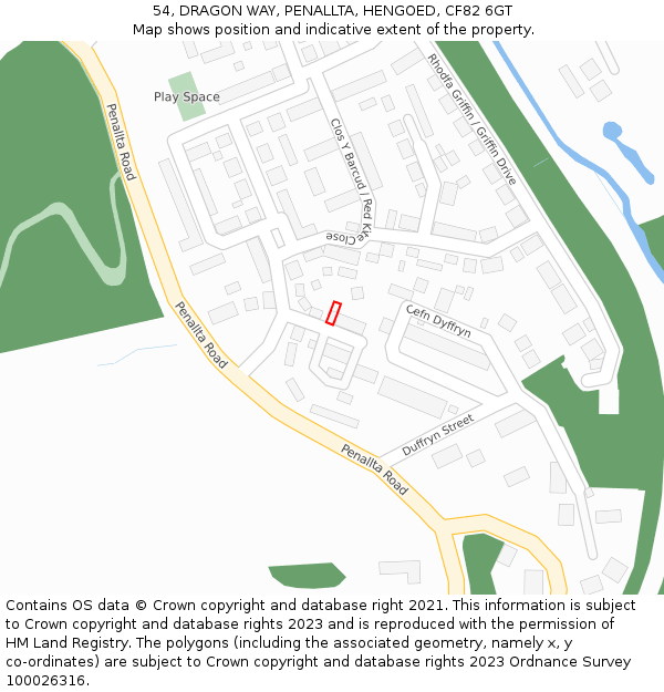 54, DRAGON WAY, PENALLTA, HENGOED, CF82 6GT: Location map and indicative extent of plot
