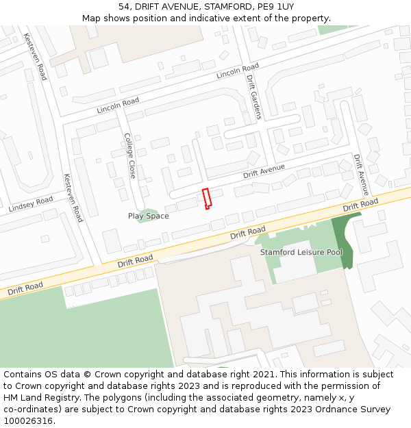 54, DRIFT AVENUE, STAMFORD, PE9 1UY: Location map and indicative extent of plot