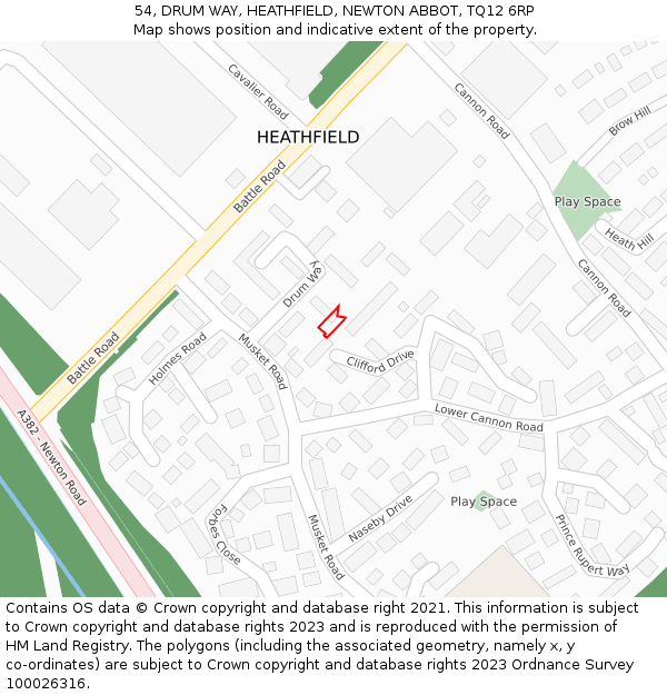 54, DRUM WAY, HEATHFIELD, NEWTON ABBOT, TQ12 6RP: Location map and indicative extent of plot