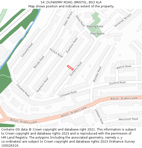 54, DUNKERRY ROAD, BRISTOL, BS3 4LA: Location map and indicative extent of plot