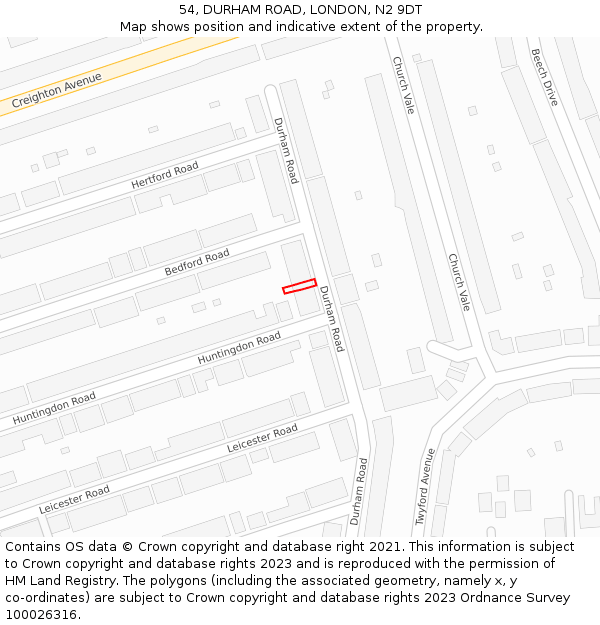 54, DURHAM ROAD, LONDON, N2 9DT: Location map and indicative extent of plot