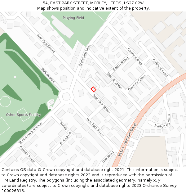 54, EAST PARK STREET, MORLEY, LEEDS, LS27 0PW: Location map and indicative extent of plot