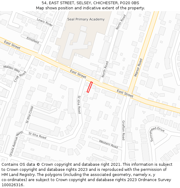 54, EAST STREET, SELSEY, CHICHESTER, PO20 0BS: Location map and indicative extent of plot