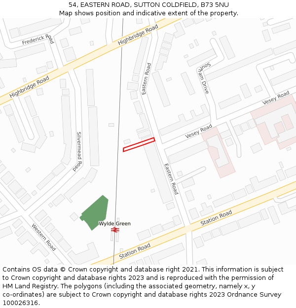 54, EASTERN ROAD, SUTTON COLDFIELD, B73 5NU: Location map and indicative extent of plot