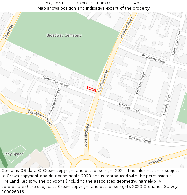 54, EASTFIELD ROAD, PETERBOROUGH, PE1 4AR: Location map and indicative extent of plot