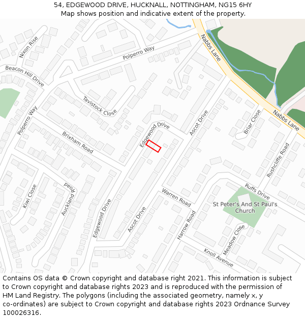 54, EDGEWOOD DRIVE, HUCKNALL, NOTTINGHAM, NG15 6HY: Location map and indicative extent of plot