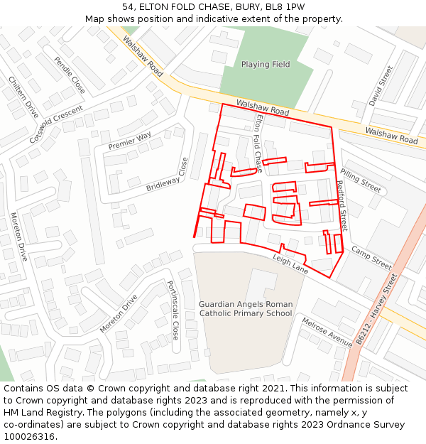 54, ELTON FOLD CHASE, BURY, BL8 1PW: Location map and indicative extent of plot