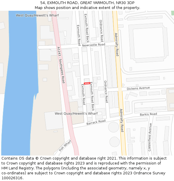 54, EXMOUTH ROAD, GREAT YARMOUTH, NR30 3DP: Location map and indicative extent of plot