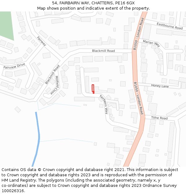 54, FAIRBAIRN WAY, CHATTERIS, PE16 6GX: Location map and indicative extent of plot