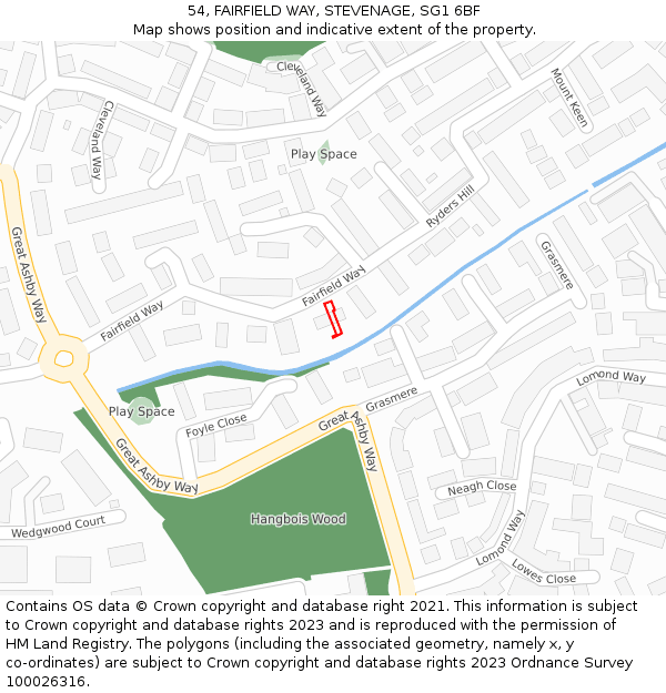 54, FAIRFIELD WAY, STEVENAGE, SG1 6BF: Location map and indicative extent of plot