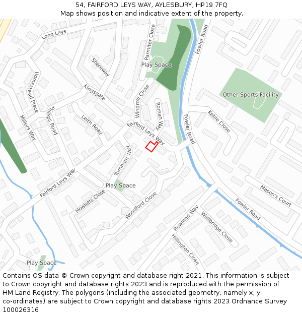 54, FAIRFORD LEYS WAY, AYLESBURY, HP19 7FQ: Location map and indicative extent of plot