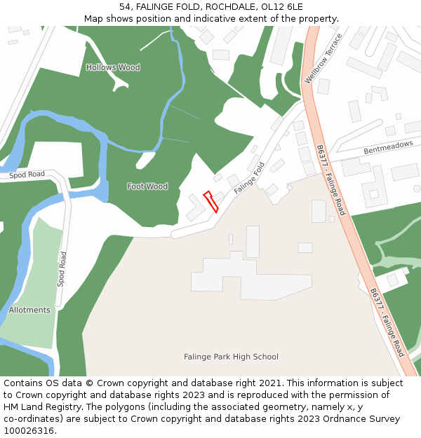 54, FALINGE FOLD, ROCHDALE, OL12 6LE: Location map and indicative extent of plot