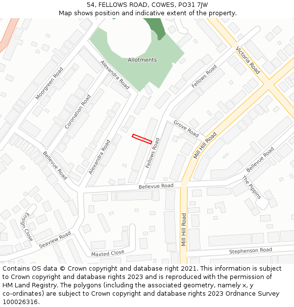 54, FELLOWS ROAD, COWES, PO31 7JW: Location map and indicative extent of plot