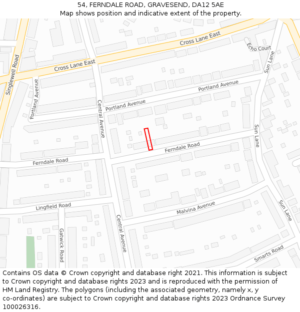 54, FERNDALE ROAD, GRAVESEND, DA12 5AE: Location map and indicative extent of plot