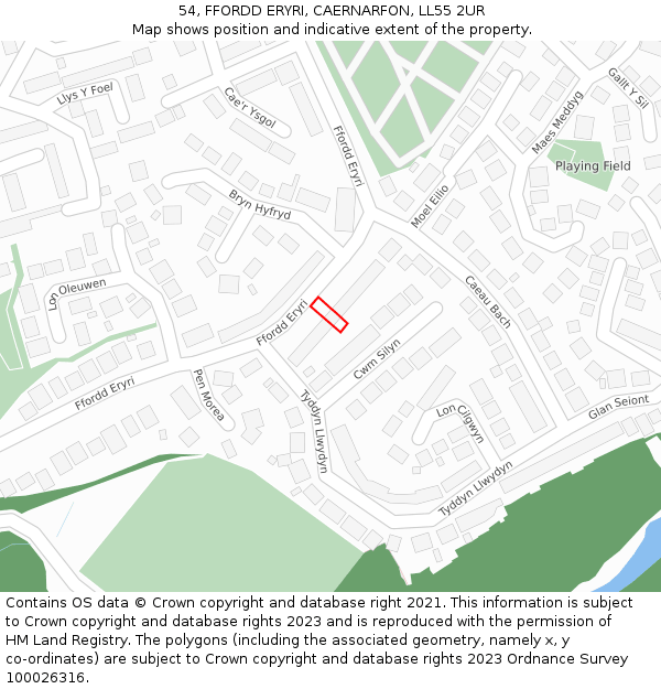 54, FFORDD ERYRI, CAERNARFON, LL55 2UR: Location map and indicative extent of plot