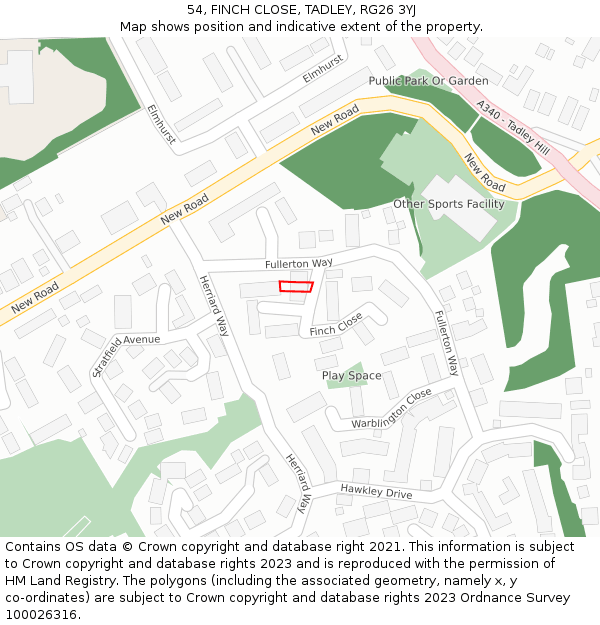 54, FINCH CLOSE, TADLEY, RG26 3YJ: Location map and indicative extent of plot