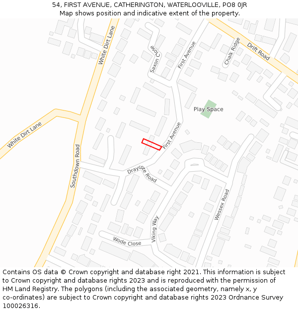 54, FIRST AVENUE, CATHERINGTON, WATERLOOVILLE, PO8 0JR: Location map and indicative extent of plot