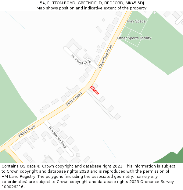 54, FLITTON ROAD, GREENFIELD, BEDFORD, MK45 5DJ: Location map and indicative extent of plot