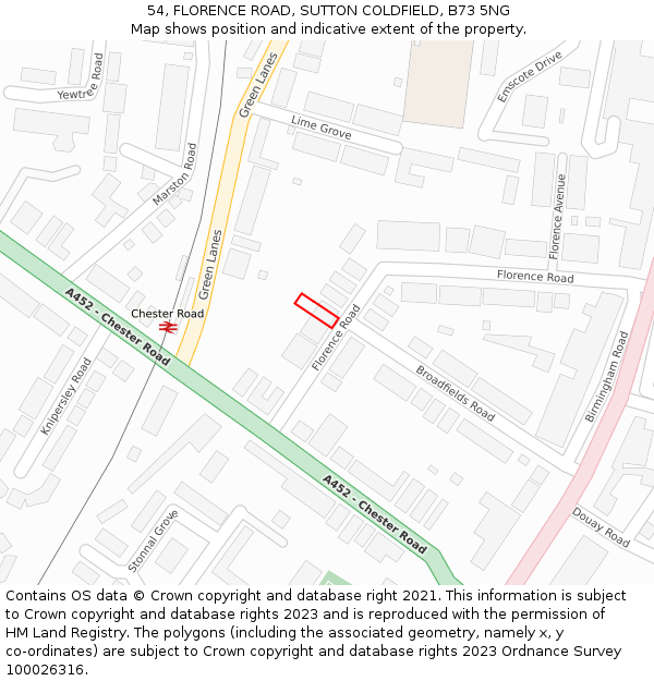 54, FLORENCE ROAD, SUTTON COLDFIELD, B73 5NG: Location map and indicative extent of plot