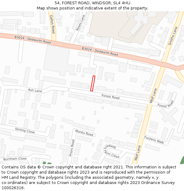 54, FOREST ROAD, WINDSOR, SL4 4HU: Location map and indicative extent of plot