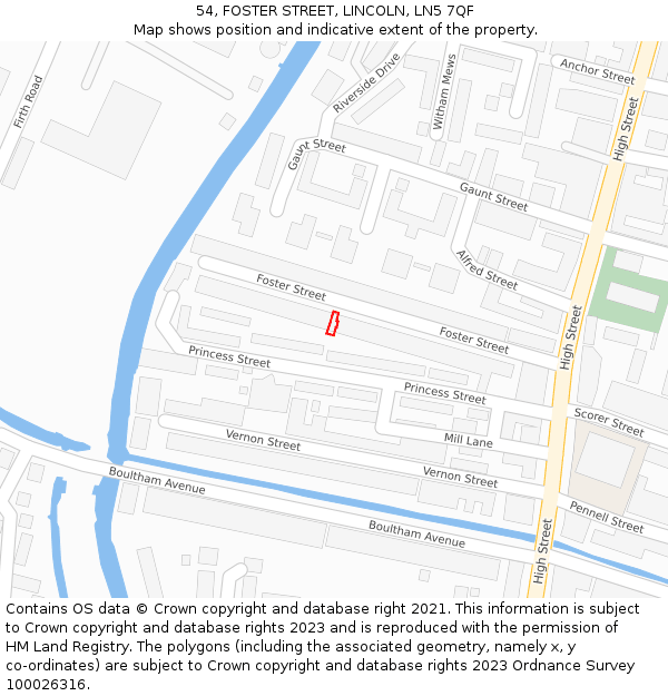 54, FOSTER STREET, LINCOLN, LN5 7QF: Location map and indicative extent of plot