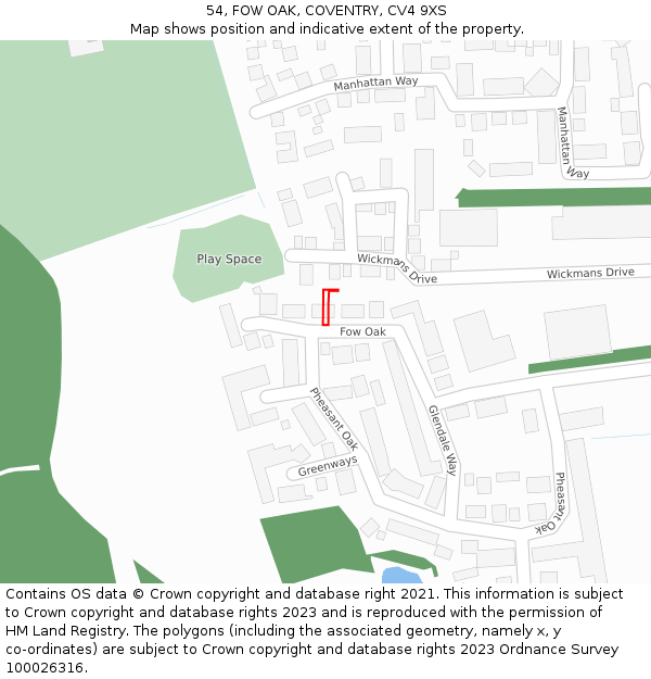 54, FOW OAK, COVENTRY, CV4 9XS: Location map and indicative extent of plot