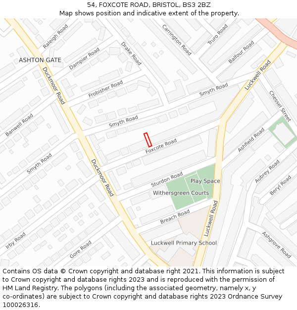 54, FOXCOTE ROAD, BRISTOL, BS3 2BZ: Location map and indicative extent of plot