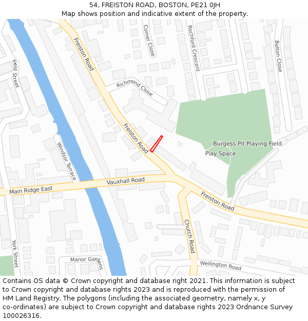 54, FREISTON ROAD, BOSTON, PE21 0JH: Location map and indicative extent of plot
