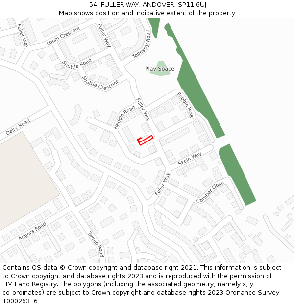 54, FULLER WAY, ANDOVER, SP11 6UJ: Location map and indicative extent of plot