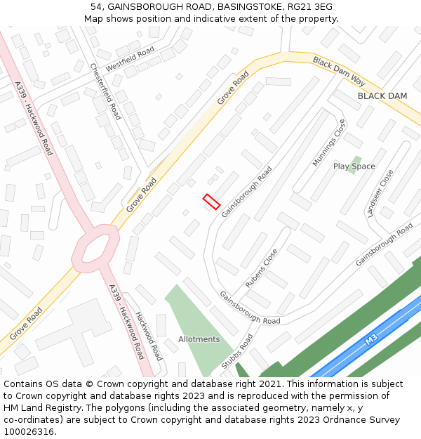 54, GAINSBOROUGH ROAD, BASINGSTOKE, RG21 3EG: Location map and indicative extent of plot