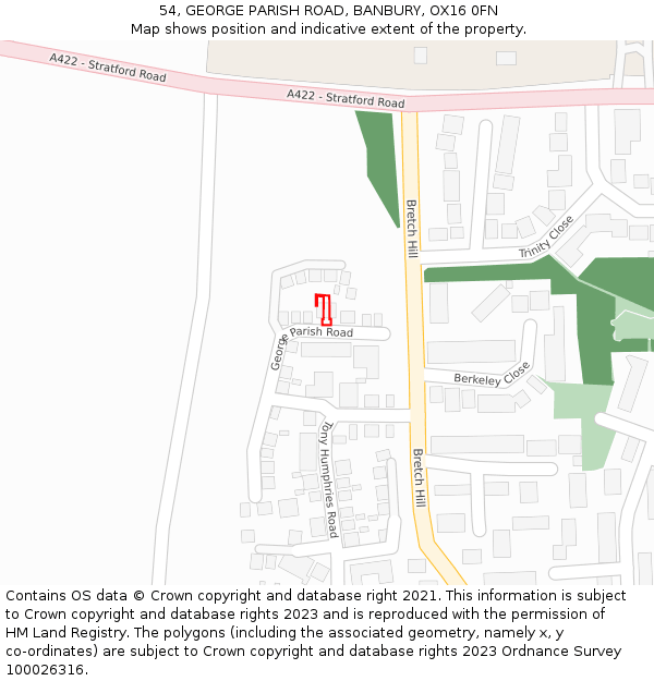 54, GEORGE PARISH ROAD, BANBURY, OX16 0FN: Location map and indicative extent of plot
