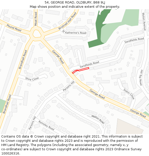 54, GEORGE ROAD, OLDBURY, B68 9LJ: Location map and indicative extent of plot