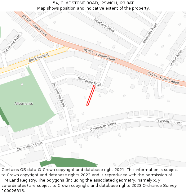 54, GLADSTONE ROAD, IPSWICH, IP3 8AT: Location map and indicative extent of plot