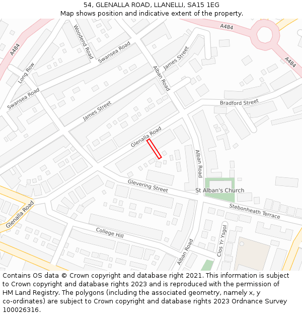 54, GLENALLA ROAD, LLANELLI, SA15 1EG: Location map and indicative extent of plot