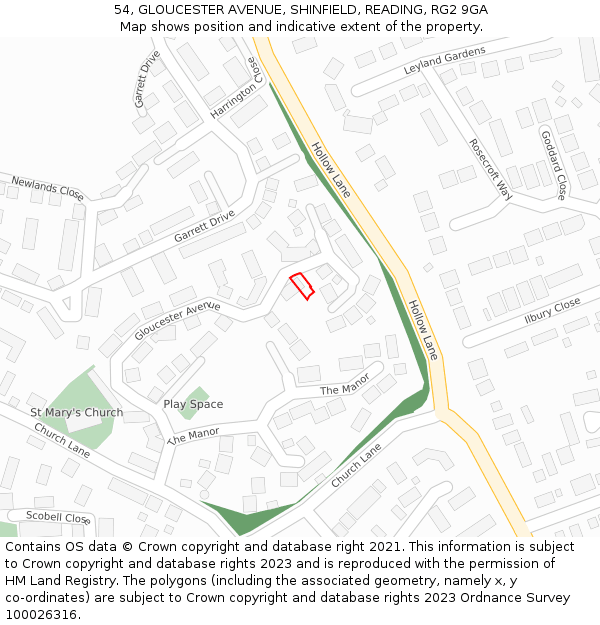 54, GLOUCESTER AVENUE, SHINFIELD, READING, RG2 9GA: Location map and indicative extent of plot