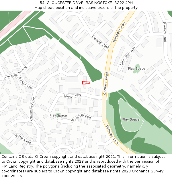 54, GLOUCESTER DRIVE, BASINGSTOKE, RG22 4PH: Location map and indicative extent of plot