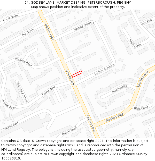 54, GODSEY LANE, MARKET DEEPING, PETERBOROUGH, PE6 8HY: Location map and indicative extent of plot