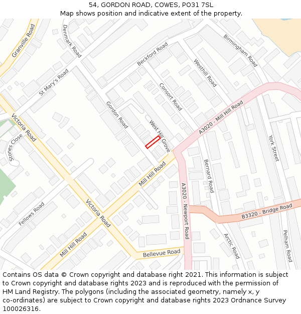 54, GORDON ROAD, COWES, PO31 7SL: Location map and indicative extent of plot